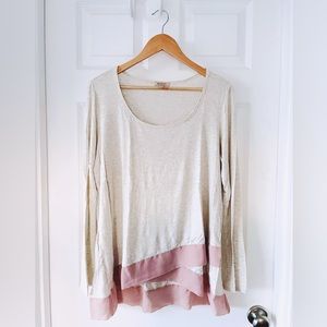 Anthropologie Bordeaux Women’s Chiffon Trim Asymmetrical Long Sleeve Top XL